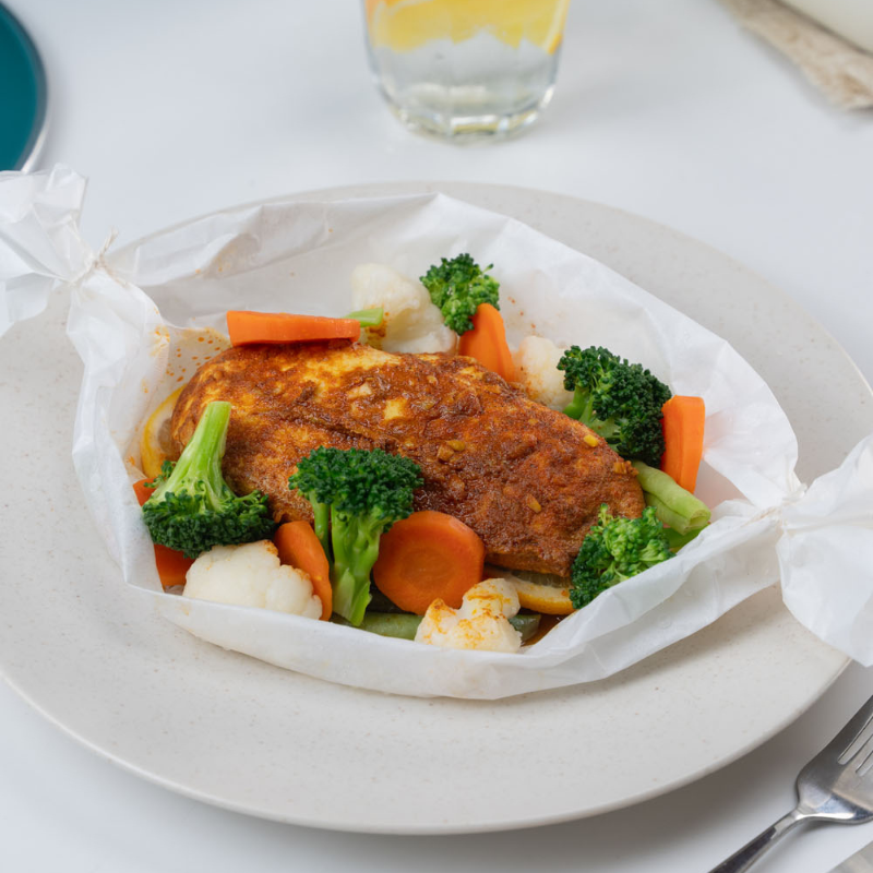 Pollo al vapor con vegetales