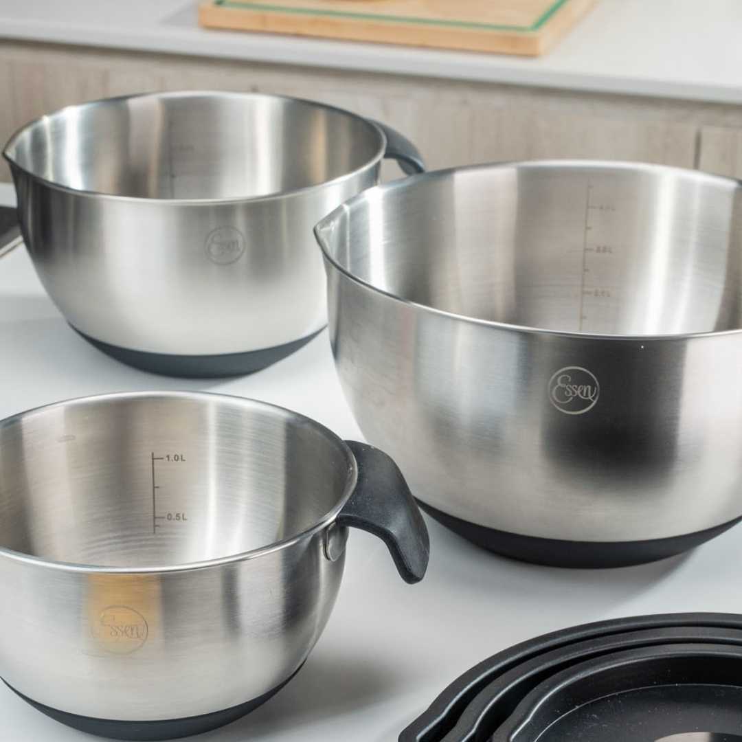 BOWLS DE ACERO CON TAPA SET X 3 – NEGRO